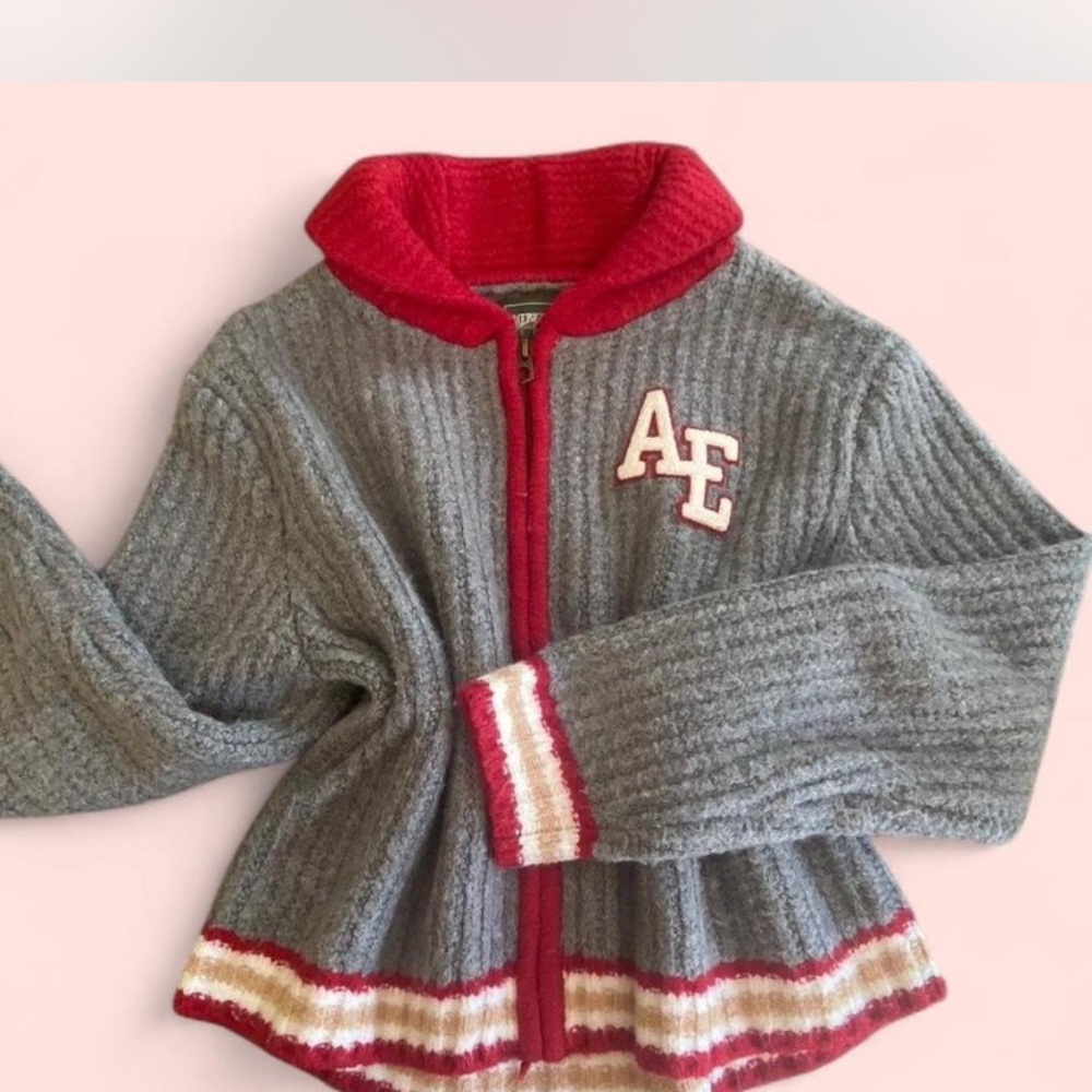 American Eagle Outfitters Red and Gray Sweater